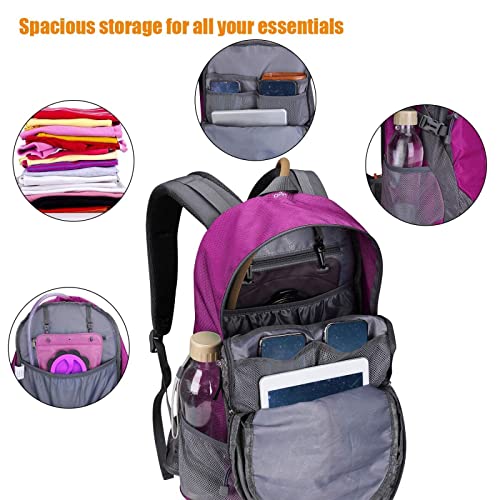 G4Free 35L Hiking Backpack Water Resistant Outdoor Sports Travel Daypack Lightweight with Rain Cover for Women Men(Rose Red)