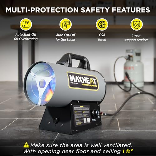 InoKraft MaXheat MH68 68,000 BTU Forced Air Propane Heater, Portable for Garage, Adjustable Liquid Propane Torpedo for Sho...