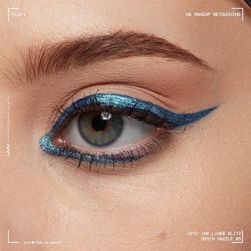 NYX PROFESSIONAL MAKEUP Epic Ink Glitz Liner, Waterproof Metallic Liquid Eyeliner with Vegan Formula - Denim Dazzle (Shimm...