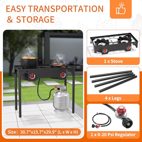 ADREAK 2 Burner Gas Stove, High Pressure Outdoor Propane Burner with Detachable Legs, 150,000 BTU Camping Stove Outdoor Bu...