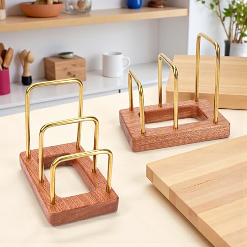 Chopping Board Rack with Wood Base – Multi Layer Kitchen Organizer Stand for Cutting Boards Pot Lids, Baking Trays Pans an...