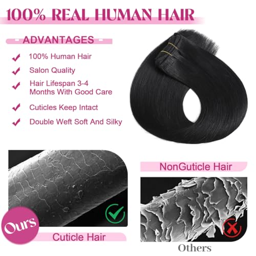 Clip in Hair Extensions Real Human Hair, Remy Human Hair Extensions Clip ins for Women, 100% Natural Human Hair, Double Weftm, 22inch 110g 8Pcs, #1 Jet Black