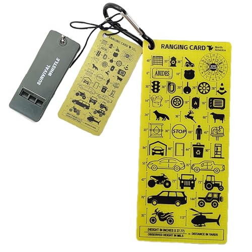 Acecare North American Ranging Card – Mils Scale Tactical Distance Card with Carabiner, Survival Whistle & Scented Tag – O...