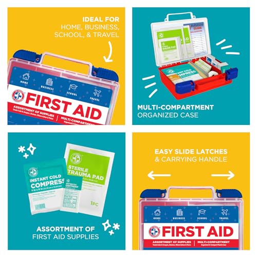 Be Smart Get Prepared 180 Piece First Aid Kit: Clean, Treat, Protect Minor Cuts, Scrapes. Home, Office, Car, School, Busin...