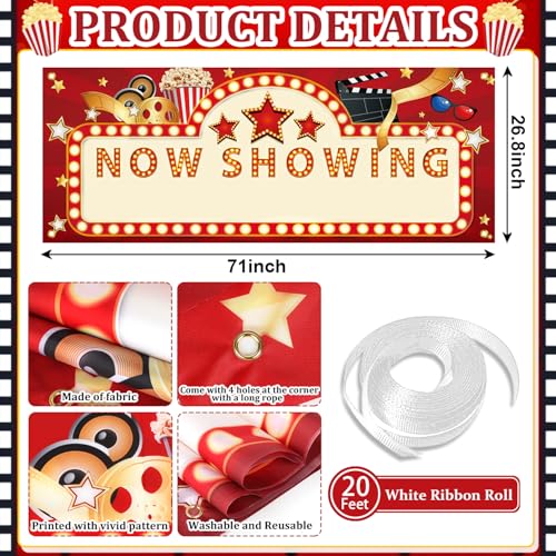 11 Pieces Movie Night Party Decorations Now Showing Banner Photography Background Movie Night Cutouts Double Sided Printin...