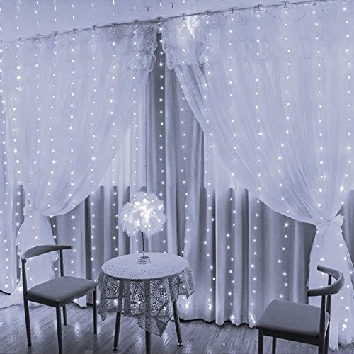 FUNPENY Window Curtain String Lights, 300 LED 8 Lighting Modes Fairy Lights USB Powered, Waterproof Lights for Christmas B...
