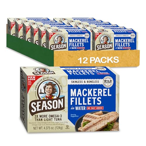 Season Mackerel in Water - Skinless & Boneless, No Salt Added, Wild Caught, Keto Snacks, Canned Mackerel Fillets, Full of ...