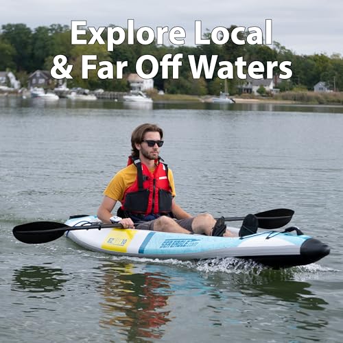 Sea Eagle EZLITE 10 Ultralight, All Woven, Drop Stitch, Rigid, High Performance, Easy Setup, 10' Solo Inflatable Kayak w/B...