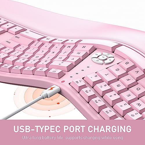 MEETION Ergonomic Keyboard Wireless, Split Curved Keyboard with Cushioned Wrist Palm Rest, Natural Typing Full Size with U...