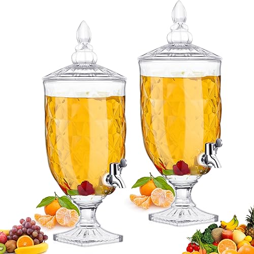 Bokon 1.3 Gallon Drink Dispensers for Parties Crystal Iced Beverage Dispenser with Stand and Spigot, Glass Liquid Containe...