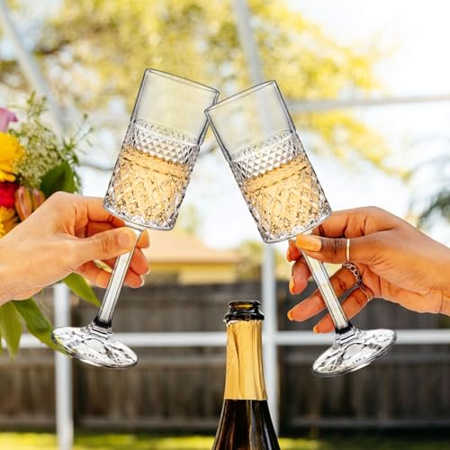 Cambareign Champagne Flutes Set of 4, 7oz Square Champagne Glasses, Lead-free Crystal Champagne Flute Glass, Unique Gift f...
