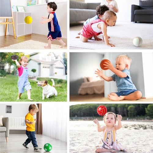 Billeeit Mini Sports Balls Set for Toddler 1-3, Sports Bag for Kids, Include 1 Each of 3.5" Foam Soccer, Tennis Ball, Bask...