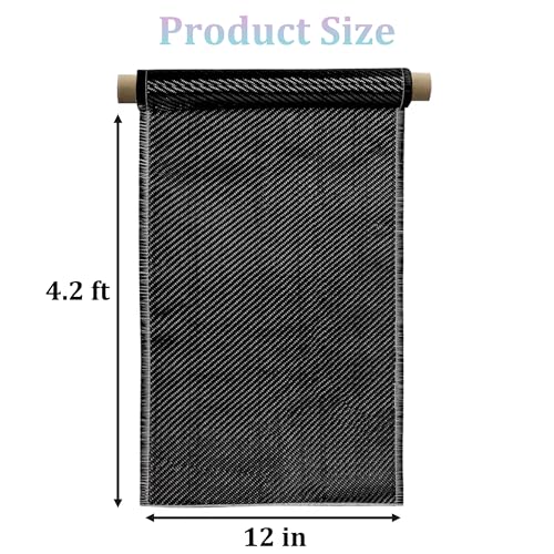 Coynurex 4.2ft x12in Carbon Fiber Fabric Roll – 3K Twill Weave, 200gsm Black Carbon Fiber Cloth for Reinforcement, Auto DI...
