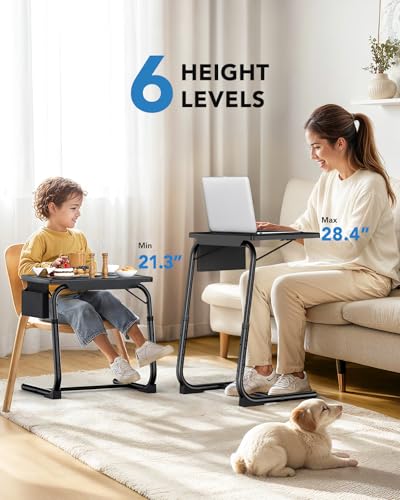 HUANUO TV Tray, Adjustable TV Dinner Tray, 20.5 x 15.4 inch Folding Tray Table with Storage Pocket, 6 Height Settings, 3 A...