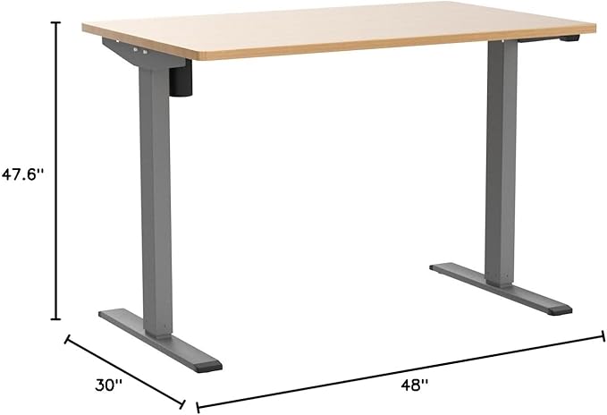 FLEXISPOT EN1 One-Piece Height Adjustable Desk 48 x 30 inch Electric Standing Desk for Home Office (Silver Frame + 48" Natural Top, 2 Packages)