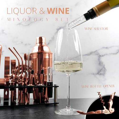 Mixology Bartender Kit – 24 Piece Rose Gold Cocktail Shaker Set w/Stand – Essential Home Bar Accessories Martini Shaker, J...