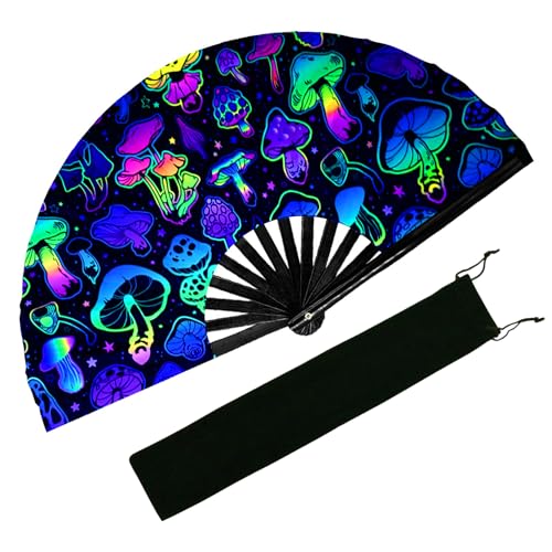 EOSAU UV Glow Large Rave Fan Folding Hand Fans for Line Dancing Portable Handheld Clack Fan for Festival EDM Party Music O...
