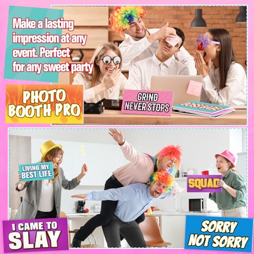 24 Designs Fun Photo Booth Props Fun Photo Booth Sign Decorations Double Sided 11x5.5 Inch Funny Props for Photoshoot DIY ...