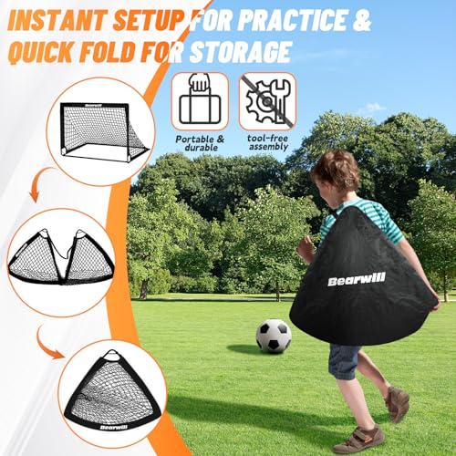 Bearwill Soccer Goal, Kids Soccer Goals for Backyard Set of 2, 4x3ft Portable Soccer Goal Pop Up Soccer Net, Kids Soccer N...