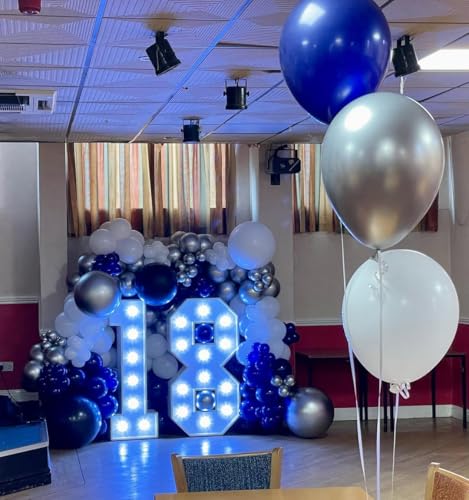 PTGOLUO 153Pcs Navy Blue and Silver Balloons Garland Arch Kit with Stars -22 18 12 10 5 inch Different Size Royal Blue Whi...