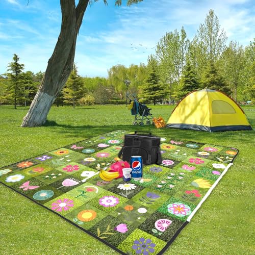 dealzilla Picnic Blanket 60"X78" Waterproof Foldable Outdoor Lawn Quilted Blanket Bag 2 in 1 Camping Machine Washable Conc...