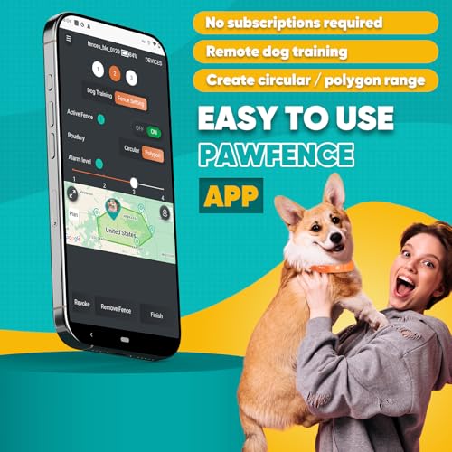 Aweec GPS Electric Dog Fence with Free App, Wireless Fence System with Training Collar, Portable Fence for Outdoor Use, Re...