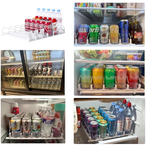 Drink Organizer for Fridge-White Automatic Pusher Glide,12oz 16oz 20oz-Soda Dispenser for Fridge-Holds up to 30 Cans