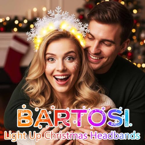BARTOSI Snowflake Light Up Headband LED Christmas Headbands Xmas Holiday Hair Accessories for Women