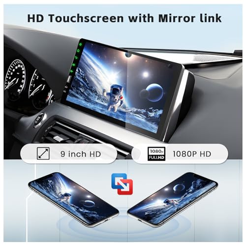 Hikity 9 Inch Single Din Car Stereo Support Carplay Android Auto Radio, Touch Screen with Bluetooth/GPS Navigation/Mirror ...