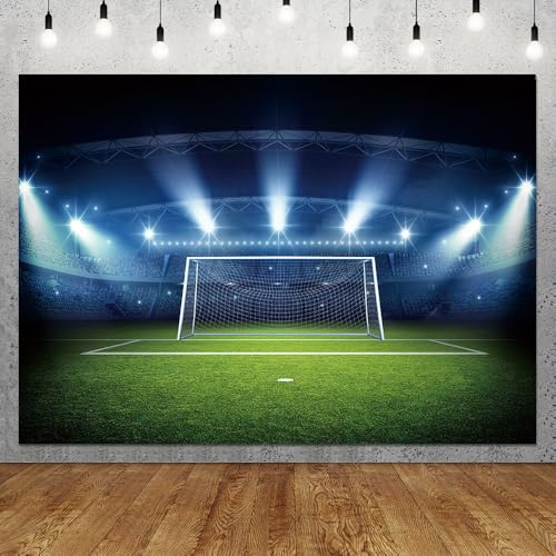 Football Photography Backdrop Soccer Pitch Stadium Light Photo Background Boys Sports Theme Happy Birthday Party Banner De...