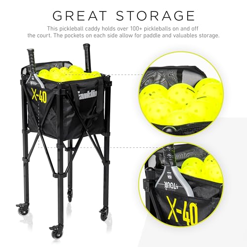Franklin Sports Portable Pickleball Hopper + Carry Bag - (100) Ball Pickleball Caddy + Travel Basket with Wheels - Easy Storage + Transportation to Court - Easy Assembly + Durable Construction