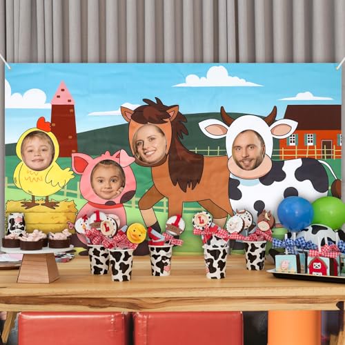 Hahafelt Large 72 x 42 Inches Farm Animals Decorations Hole in Face, Farm Theme Decor for Birthday, Party Supplies, Photo ...