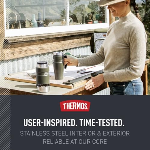 THERMOS Stainless King Vacuum-Insulated Travel Mug with Handle - 16oz, Matte Steel - Thermos Tumbler for Hot & Cold Drinks...