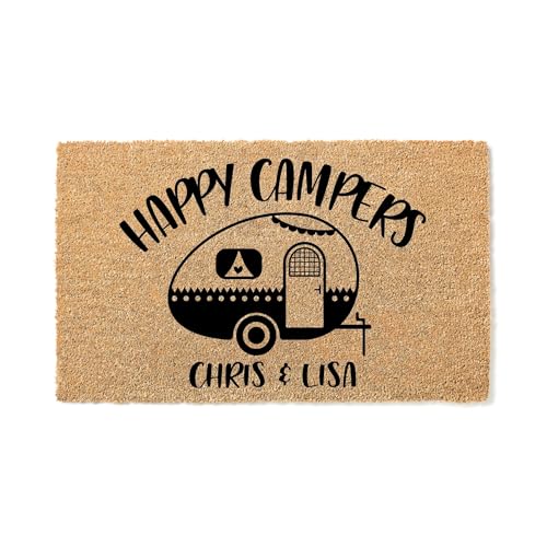 WoodByStu Happy Campers | Camping Welcome Mat | Custom Door Mat | Personalized Doormat | Camper Decor | Camper Doormat | C...