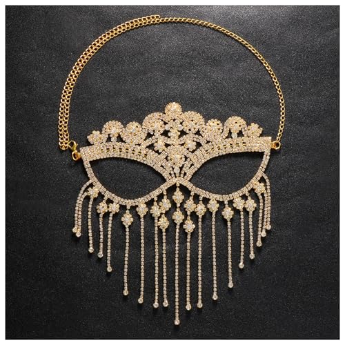 Rhinestone Tassel Veil Masks Forehead Chain Rave Crystal Eye Face Chains Mask Dance Costume Sexy Face Jewelry for Women