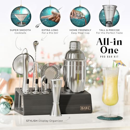 BARE BARREL® Mixology Bartender Kit Bar Set | 14-Piece Cocktail Shaker Set | Martini Barware Mixing Tools for Home Bartend...
