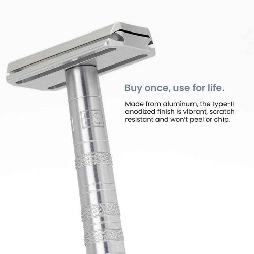 Henson Shaving Razor - Aluminum Double Edge Safety Razor with 5 Spare Blades - 30° Angled Precision With Superior Blade Rigidity- Reusable Single Blade Razors For Men and Women - Mild Aggression