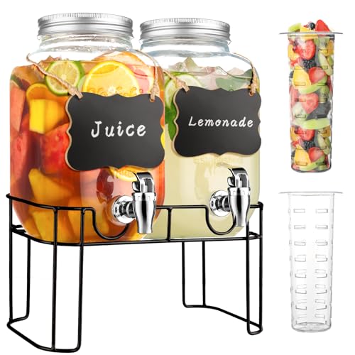 1 Gallon Glass Drink Dispensers For Parties，Lemonade Beverage Dispenser With Stand And Spigot For BBQ, Picnic, Party,Laund...