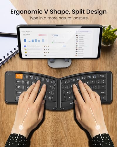 ProtoArc Ergonomic Foldable Keyboard Mouse, XKM03 Portable Folding Bluetooth Keyboard Mouse Combo for Business and Travel,...