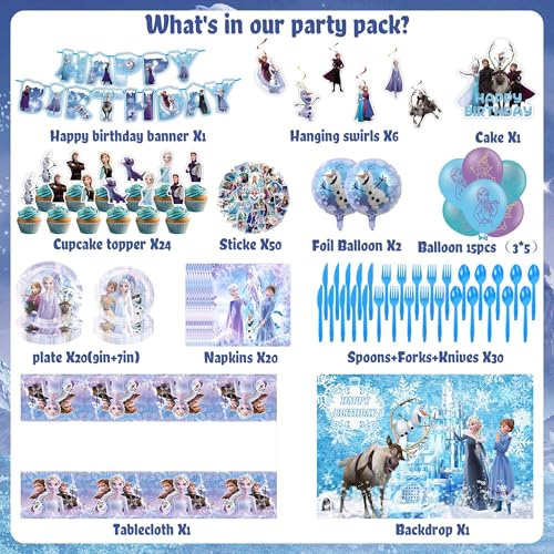 171 PCS Elegant Birthday Party Supplies, Party Decorations Include Tablecloth, Paper Tableware, Stickers, Backdrop, Banne...