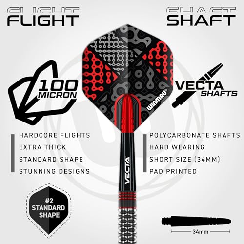 Winmau Darts Cypher Series 90% Professional Tungsten Darts Set with Dart Flights and Dart Shafts (Stems) - Available Weights 18g Soft Tip 22g, 24g and 26g Steel Tip