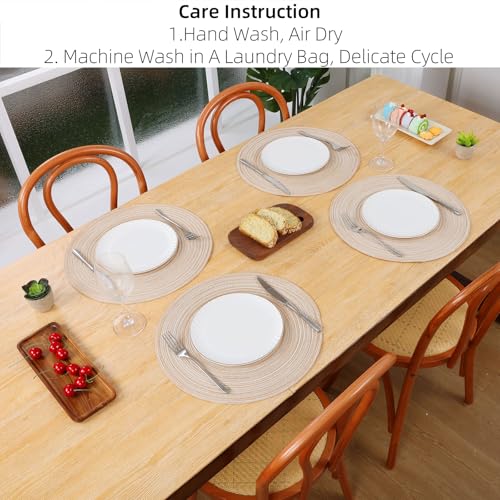 SHACOS 15 inch Round Braided Placemats Set of 6 Cotton Polyester Place Mats Non Slip Heat Resistant Washable Table Mats fo...