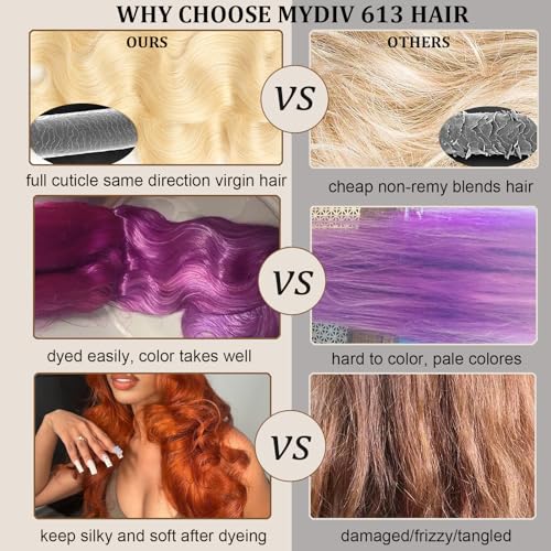 613 Bundles Human Hair 14 14 14 Inch Blonde Body Wave, 100% Real Human Hair Sew in Quick Weave Bundles Human Hair Extensions Double Weft, No Synthetic Blend, Dyeable
