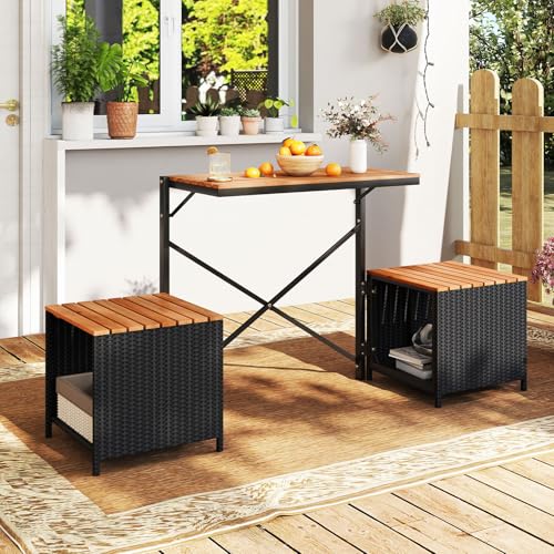 Tangkula 2-in-1 Outdoor Convertible Bench, Transforming Interchangeable Picnic Table Garden Loveseat with Metal Frame, PE ...