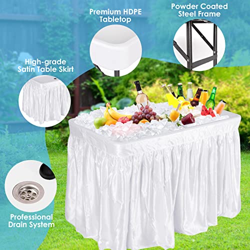 KOTEK Folding Ice Cooler Table with Matching Skirt, Drain Hose & Bucket, Foldable Buffet Beverage Cooler Server, Portable ...