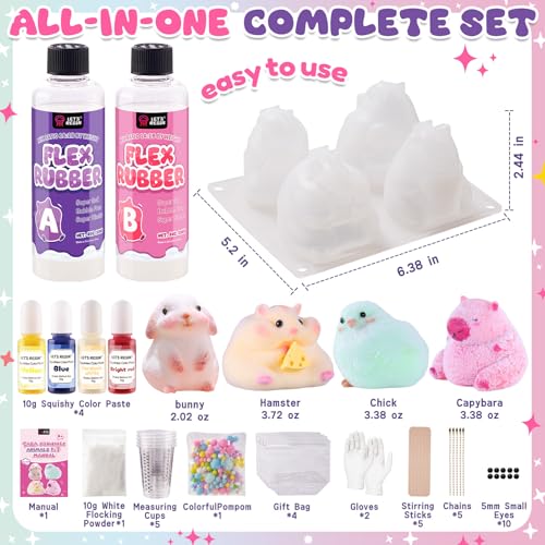 LET'S RESIN Flex Rubber for Taba Squishy Kit, All-in-one Beginner Kit for Squishy Maker, with 16oz Silicone Gel, Hamster/C...