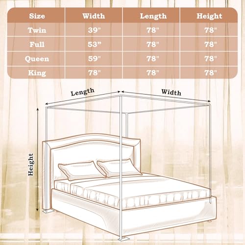 Hosercap Canopy Bed Frame Full Size, Stainless Steel Metal Bed Post Poles, Heavy Duty 4 Poster Floor Bedframe, Freestandin...