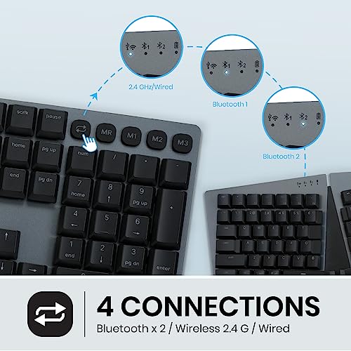 Perixx PERIBOARD-835BR Wireless Ergonomic Mechanical Keyboard - RGB Backlit - Low-Profile Brown Tactile Switches - Multi-D...