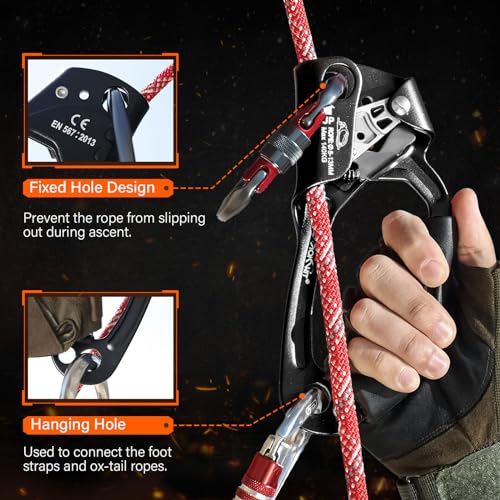 UIAA & CE Certified Rope Ascender Aluminum Alloy Rock Climbing Gear Strong Rigging Rappelling Equipment for Rock Tree Clim...