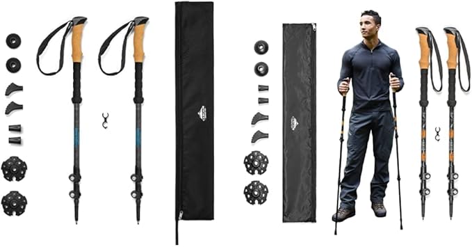Cascade Mountain Tech Trekking Poles - Carbon Fiber and Aluminum Walking or Hiking Sticks (Set of 2) | Quick Adjustable Locks